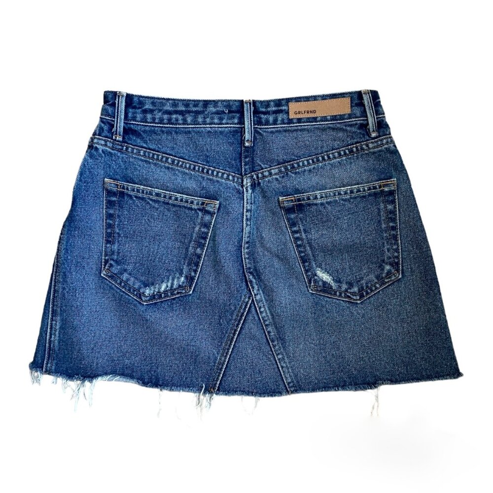 GRLFRND Eva Distressed Faded A-Frame High Waist Denim Mini Skirt REVOLVE Size 26 - Picture 4 of 16